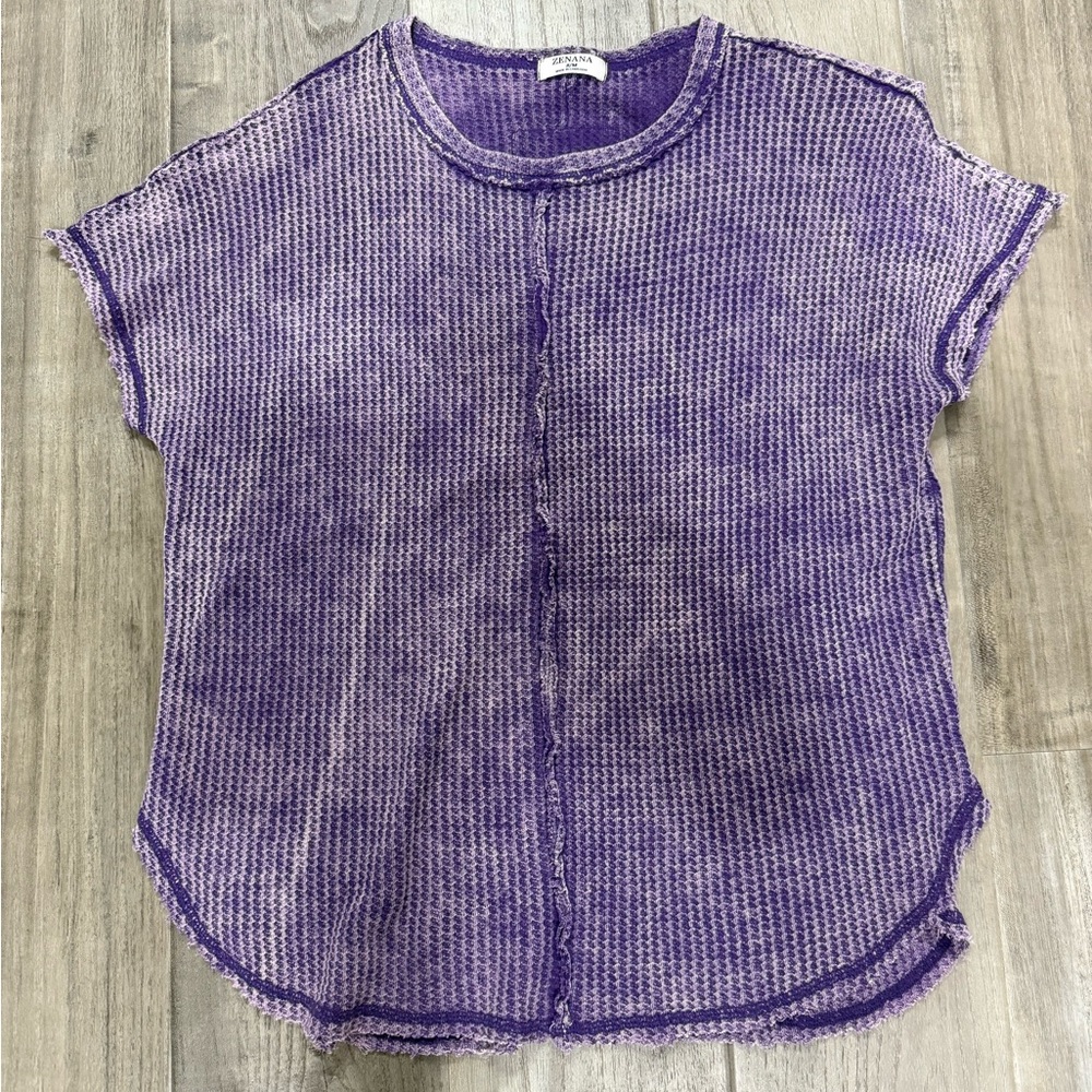 Zenana Oversized Acid Washed Waffle Knit Tee